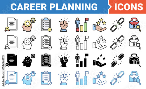 Career planning banner icon set with multiple style collection.