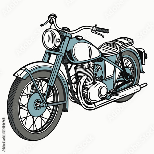 Classic vintage motorcycle illustration featuring a retro-style bike with detailed mechanical design for automotive-themed artwork.