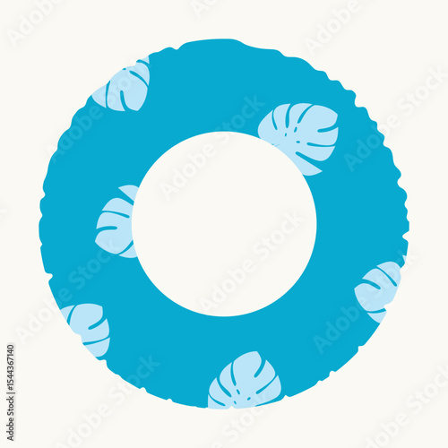 Blue swimming ring with tropical pattern.  Isolated element for design. Summer, vacation, rest concept.