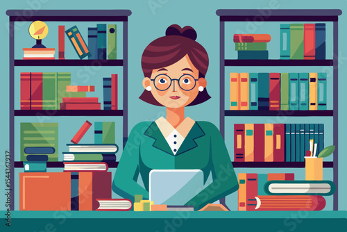 Woman studying at a library desk surrounded by books in a cozy environment during the day