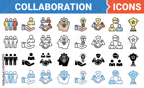 Collaboration banner icon set with multiple style collection.