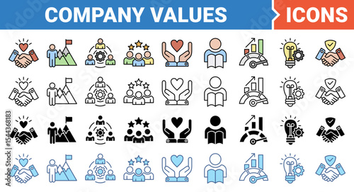 Company values banner icon set with multiple style collection.