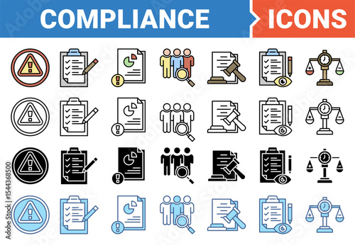 Compliance banner icon set with multiple style collection.