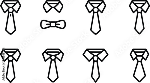 A collection of elegant minimalist tie bow tie and collar outlines for professional and formal apparel.