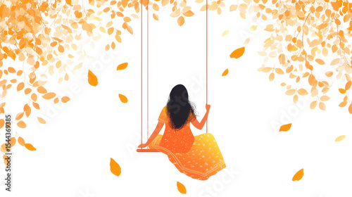 Simple colorful illustration for the Teej festival isolated on white background
