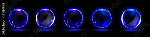 Sphere shield abstract energy protection spheres. Force field globe shell. Dome barrier technology vector set.