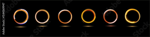 Modern magic witchcraft circle with runes. Ethereal fire portal sign with strange flame spark. Decor elements for magic doctor, shaman, medium. Luminous trail effect on transparent background.