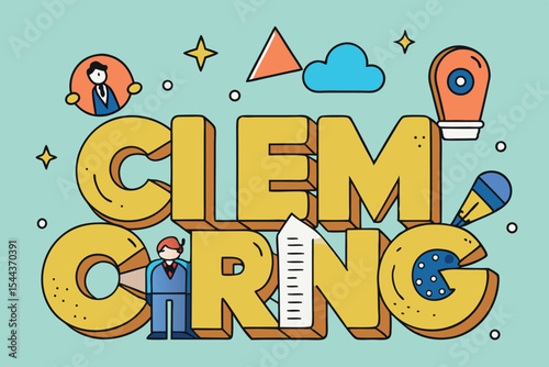 Creative design featuring colorful text and icons for engaging visuals and branding in marketing