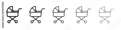 Baby carriage icon vector outline set illustration sign