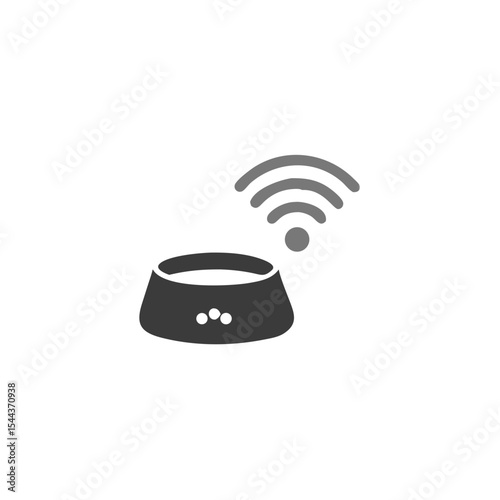 Smart Pet Feeder Pet Bowl Icon with Wave Lines Vector Silhouette Flat Icon Design