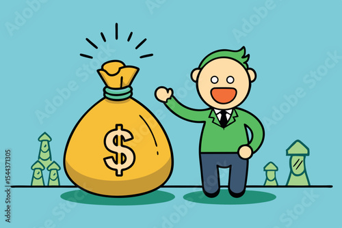 Person celebrating with a large money bag in a bright setting