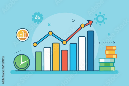 Business analytics growth chart with colorful bars and graphs for data analysis