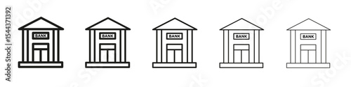 Bank building icon vector outline set illustration sign