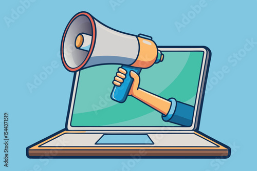 Person using megaphone from laptop for online communication