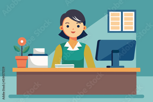 Office receptionist at work in a colorful space