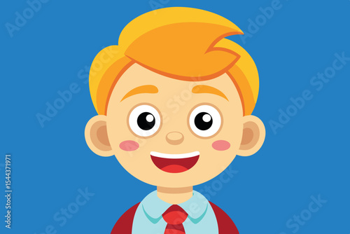 Happy boy with blonde hair and cheerful expression in colorful illustration