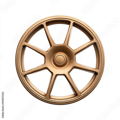 Gold Eight Spoke Wheel on White Background