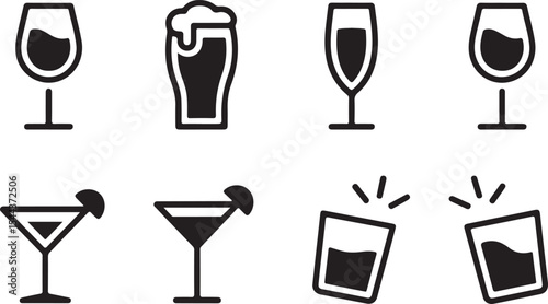 Bold festive drink icons for night bar branding and celebration use