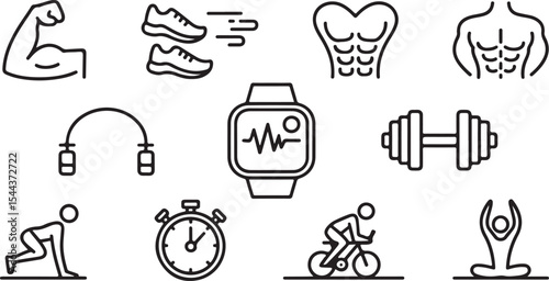 Line icons collection for gym, training, and healthy lifestyle activities