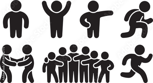 Bold human figure icons in motion for connection, group and active scenes