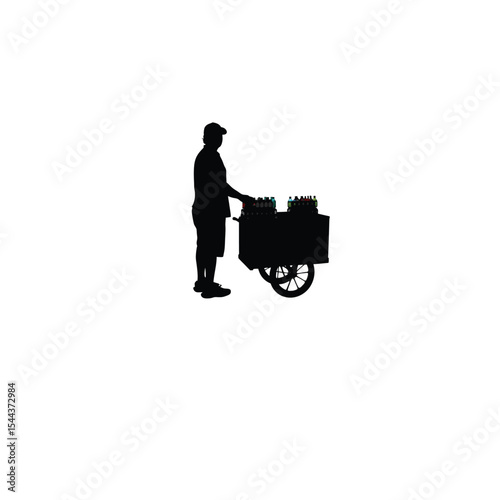A vendor selling coconuts at a summer market on white background
