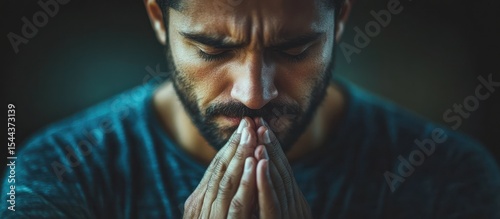 Man with Hands Folded Eyes Closed