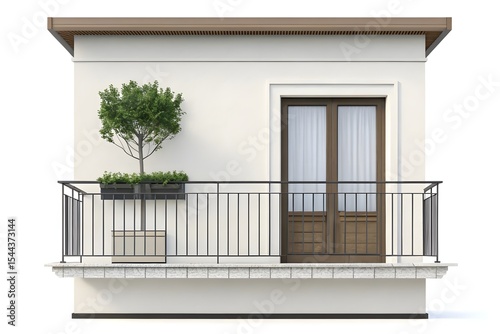 3D Render of Isolated Balcony Icon with House and Outdoor Space Symbol