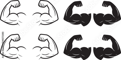 Solid and Outline Gym Muscle Flex Icons for Sports and Body Strength Graphics