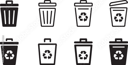 Minimal Line Icons of Recycle and Trash Bins for Eco Concepts