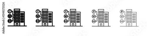 Building amenities icon vector outline set illustration sign