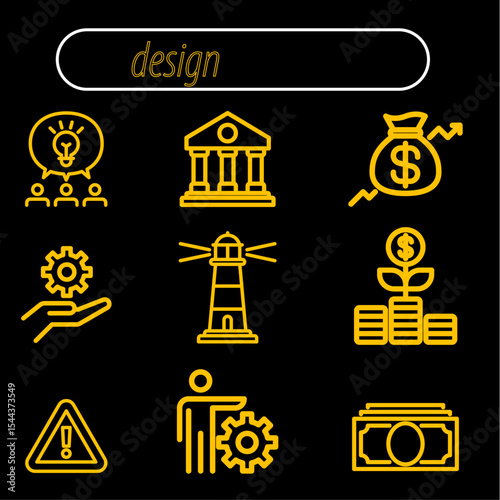 Yellow Business and Finance Icon Set