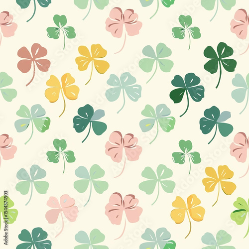 Pastel Four-Leaf Clover Pattern Seamless Design for Spring, St. Patrick's Day, and More