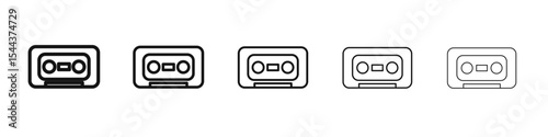 Cassette tape icon vector outline set illustration sign