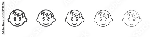 Child face icon vector outline set illustration sign