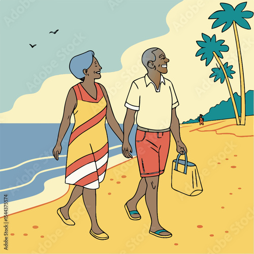 Happy beach stroll scene featuring a group of friends enjoying the sea breeze and togetherness in a playful setting.