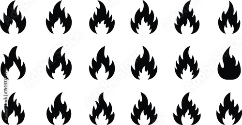  Dynamic Fire Flame Vector Icons Set