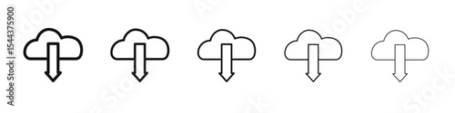 Cloud download icon vector outline set illustration sign