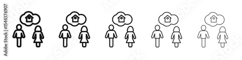 Couple dreaming home icon vector outline set illustration sign