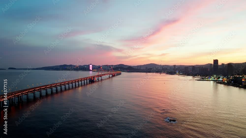Sunset over the Dalian Xinghai Bay, China. Sunset over the Dalian Xinghai Bay, China.