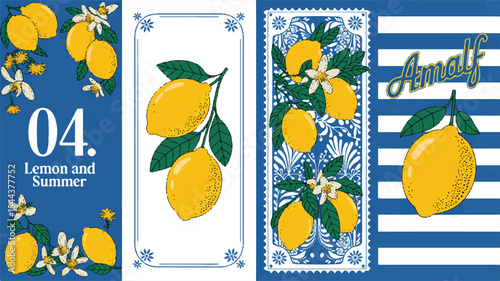 Vibrant Lemon Summer Illustrations Digital Art Prints