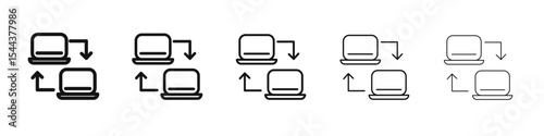 Data transferring icon vector outline set illustration sign