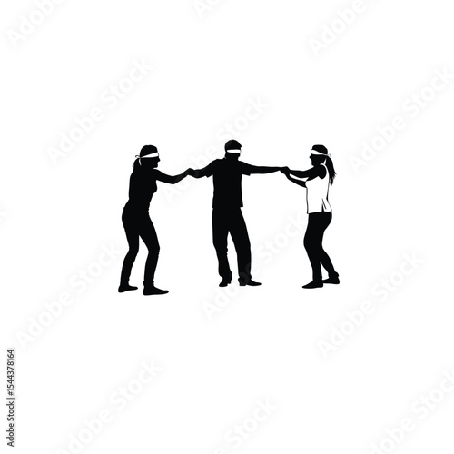 Colleagues playing a trust-building game on white background
