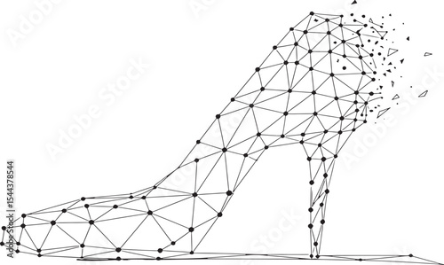 Low-Poly Digital Illustration of a High Heel Shoe Disintegrating
