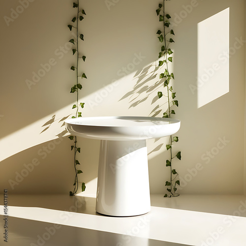 Eco-Friendly Display Background with Greenery and Light Shadows