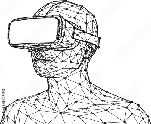 Low-Poly Wireframe Illustration of a Person Wearing VR Headset