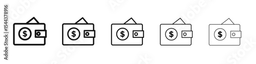 Dollar wallet icon vector outline set illustration sign