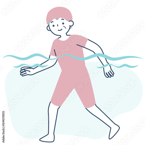 水中ウォーキングをするシニア女性