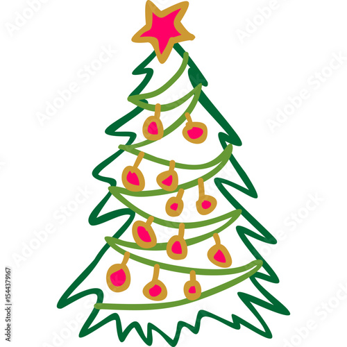 Christmas Tree Illustration, Abstract Sketch Style
