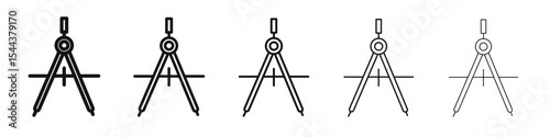 Drafting compass icon vector outline set illustration sign