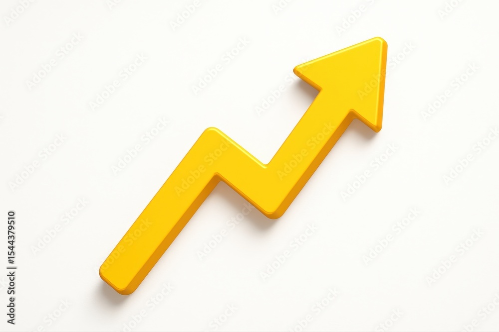 Yellow zigzag upward arrow symbolizing financial success and growth on white background Yellow zigzag upward arrow symbolizing financial success and growth on white background